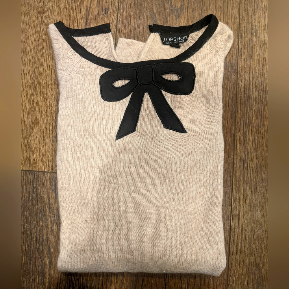 Topshop Stylish Angora blend sweater with mock bowtie UK12 US8